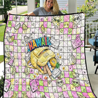 Hawaii Cruising Back To School Quilt Grid Pattern With School Bag And Vintage Surf Van