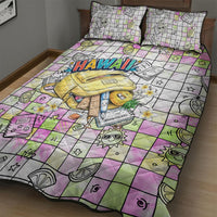 Hawaii Cruising Back To School Quilt Bed Set Grid Pattern With School Bag And Vintage Surf Van