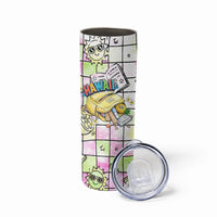 Hawaii Cruising Back To School Skinny Tumbler Grid Pattern With School Bag And Vintage Surf Van