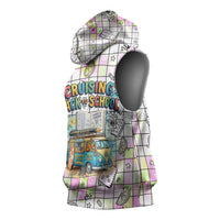 Hawaii Cruising Back To School Sleeveless Hoodie Grid Pattern With School Bag And Vintage Surf Van