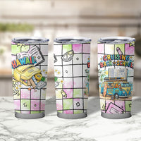 Hawaii Cruising Back To School Tumbler Cup Grid Pattern With School Bag And Vintage Surf Van