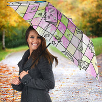 Hawaii Cruising Back To School Umbrella Grid Pattern With School Bag And Vintage Surf Van