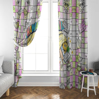 Hawaii Cruising Back To School Window Curtain Grid Pattern With School Bag And Vintage Surf Van