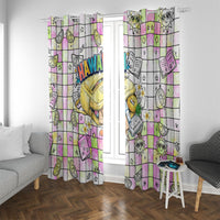 Hawaii Cruising Back To School Window Curtain Grid Pattern With School Bag And Vintage Surf Van