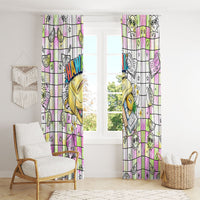 Hawaii Cruising Back To School Window Curtain Grid Pattern With School Bag And Vintage Surf Van