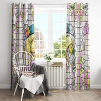 Hawaii Cruising Back To School Window Curtain Grid Pattern With School Bag And Vintage Surf Van