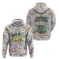 Hawaii Cruising Back To School Zip Hoodie Grid Pattern With School Bag And Vintage Surf Van