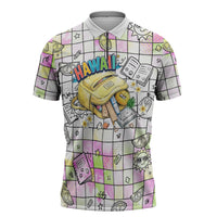 Hawaii Cruising Back To School Zipper Polo Shirt Grid Pattern With School Bag And Vintage Surf Van