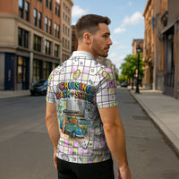 Hawaii Cruising Back To School Zipper Polo Shirt Grid Pattern With School Bag And Vintage Surf Van