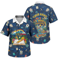 Personalized Hawaii Back To School Aloha Learning Family Matching Short Sleeve Bodycon Dress and Hawaiian Shirt Retro Rainbow open Notebook with Pineapple and Hibiscus Flowers TS04 Son's Shirt Blue - Polynesian Pride