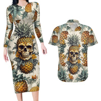 Pineapple Skull Couples Matching Long Sleeve Bodycon Dress and Hawaiian Shirt Summer Paradise TS04 - Polynesian Pride