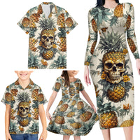 Pineapple Skull Family Matching Long Sleeve Bodycon Dress and Hawaiian Shirt Summer Paradise TS04 - Polynesian Pride
