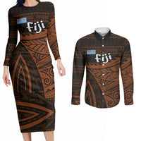 Straight Outta Kadavu Fiji Couples Matching Long Sleeve Bodycon Dress and Long Sleeve Button Shirt Tribal Polynesian Tattoo Coat Of Arms Flag