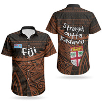 Straight Outta Kadavu Fiji Couples Matching Off Shoulder Maxi Dress and Hawaiian Shirt Tribal Polynesian Tattoo Coat Of Arms Flag