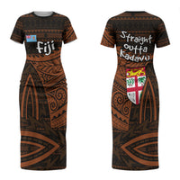 Straight Outta Kadavu Fiji Couples Matching Short Sleeve Bodycon Dress and Hawaiian Shirt Tribal Polynesian Tattoo Coat Of Arms Flag