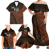 Straight Outta Kadavu Fiji Family Matching Off Shoulder Maxi Dress and Hawaiian Shirt Tribal Polynesian Tattoo Coat Of Arms Flag