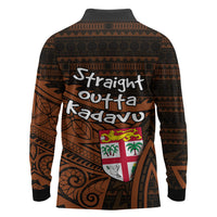 Straight Outta Kadavu Fiji Long Sleeve Polo Shirt Tribal Polynesian Tattoo Coat Of Arms Flag