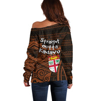 Straight Outta Kadavu Fiji Off Shoulder Sweater Tribal Polynesian Tattoo Coat Of Arms Flag
