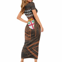 Straight Outta Kadavu Fiji Short Sleeve Bodycon Dress Tribal Polynesian Tattoo Coat Of Arms Flag
