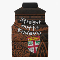 Straight Outta Kadavu Fiji Sleeveless Puffer Jacket Tribal Polynesian Tattoo Coat Of Arms Flag