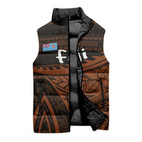 Straight Outta Kadavu Fiji Sleeveless Puffer Jacket Tribal Polynesian Tattoo Coat Of Arms Flag