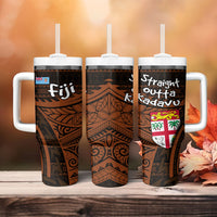Straight Outta Kadavu Fiji Tumbler With Handle Tribal Polynesian Tattoo Coat Of Arms Flag