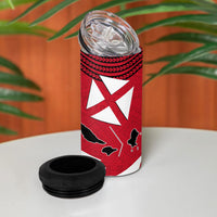 Wallis And Futuna 4 in 1 Can Cooler Tumbler Polynesian Tattoo Flag Map
