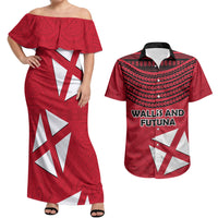 Wallis And Futuna Couples Matching Off Shoulder Maxi Dress and Hawaiian Shirt Polynesian Tattoo Flag Map