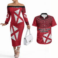 Wallis And Futuna Couples Matching Off The Shoulder Long Sleeve Dress and Hawaiian Shirt Polynesian Tattoo Flag Map