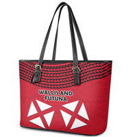 Wallis And Futuna Leather Tote Bag Polynesian Tattoo Flag Map