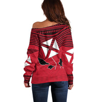 Wallis And Futuna Off Shoulder Sweater Polynesian Tattoo Flag Map