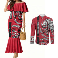 Wallis And Futuna Couples Matching Mermaid Dress and Long Sleeve Button Shirt Tribal Polynesian Tattoo Flag Motif