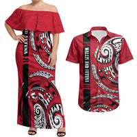 Wallis And Futuna Couples Matching Off Shoulder Maxi Dress and Hawaiian Shirt Tribal Polynesian Tattoo Flag Motif