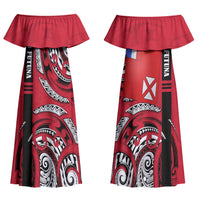 Wallis And Futuna Couples Matching Off Shoulder Maxi Dress and Long Sleeve Button Shirt Tribal Polynesian Tattoo Flag Motif