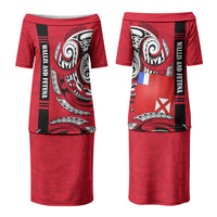 Wallis And Futuna Couples Matching Puletasi and Hawaiian Shirt Tribal Polynesian Tattoo Flag Motif