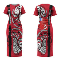 Wallis And Futuna Couples Matching Short Sleeve Bodycon Dress and Long Sleeve Button Shirt Tribal Polynesian Tattoo Flag Motif