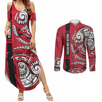 Wallis And Futuna Couples Matching Summer Maxi Dress and Long Sleeve Button Shirt Tribal Polynesian Tattoo Flag Motif
