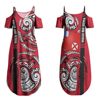 Wallis And Futuna Family Matching Summer Maxi Dress and Hawaiian Shirt Tribal Polynesian Tattoo Flag Motif
