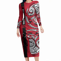 Wallis And Futuna Long Sleeve Bodycon Dress Tribal Polynesian Tattoo Flag Motif
