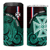 Wallis And Futuna 4 in 1 Can Cooler Tumbler Tribal Polynesian Tattoo Heritage Cross Flag