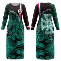 Wallis And Futuna Couples Matching Long Sleeve Bodycon Dress and Long Sleeve Button Shirt Tribal Polynesian Tattoo Heritage Cross Flag