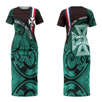 Wallis And Futuna Couples Matching Short Sleeve Bodycon Dress and Hawaiian Shirt Tribal Polynesian Tattoo Heritage Cross Flag