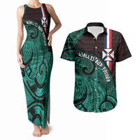 Wallis And Futuna Couples Matching Tank Maxi Dress and Hawaiian Shirt Tribal Polynesian Tattoo Heritage Cross Flag