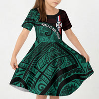 Wallis And Futuna Kid Short Sleeve Dress Tribal Polynesian Tattoo Heritage Cross Flag