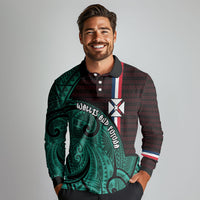 Wallis And Futuna Long Sleeve Polo Shirt Tribal Polynesian Tattoo Heritage Cross Flag