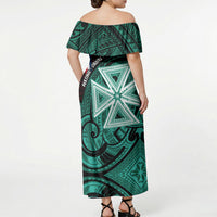 Wallis And Futuna Off Shoulder Maxi Dress Tribal Polynesian Tattoo Heritage Cross Flag