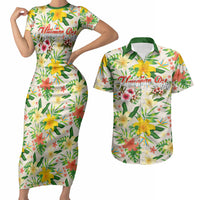 Hawaiian Piko Threads Of Paradise Aloha Couples Matching Short Sleeve Bodycon Dress and Hawaiian Shirt Tropical Hibiscus Plumeria TS04 White Green - Polynesian Pride