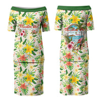 Hawaiian Piko Threads Of Paradise Aloha Family Matching Puletasi and Hawaiian Shirt Tropical Hibiscus Plumeria TS04 Mom's Dress White Green - Polynesian Pride