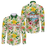 Hawaiian Piko Threads Of Paradise Aloha Family Matching Summer Maxi Dress and Hawaiian Shirt Tropical Hibiscus Plumeria TS04 Dad's Shirt - Long Sleeve White Green - Polynesian Pride