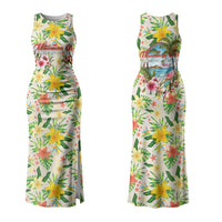 Hawaiian Piko Threads Of Paradise Aloha Family Matching Tank Maxi Dress and Hawaiian Shirt Tropical Hibiscus Plumeria TS04 Mom's Dress White Green - Polynesian Pride